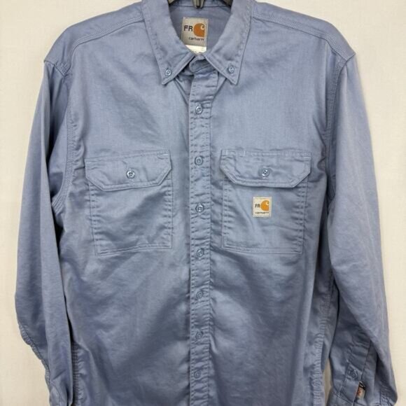 Carhartt FR Long Sleeve Button Up Flame Resistant Shirt Sz M Long Sleeve Blue - Picture 3 of 12